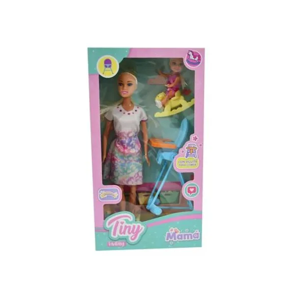 Muñeca Tiny mamá con accesorios 4 piezas en caja 18x33x6 cm