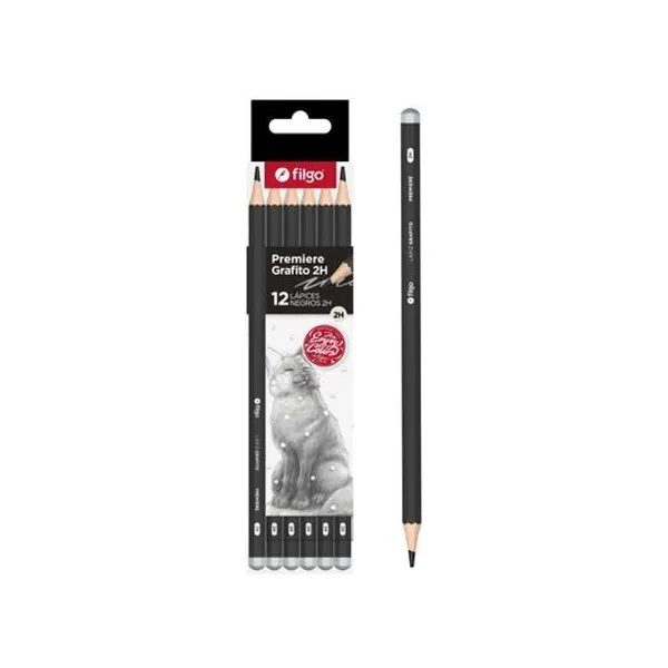 Lápiz grafito de madera premiere 2h caja x12 unidades Filgo