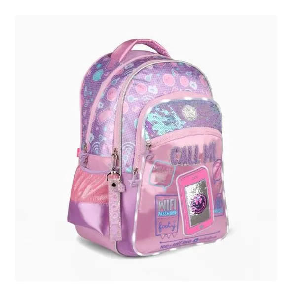 Mochila 18" espalda call me con luz led x unidad colores surtidos footy
