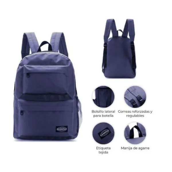 Mochila 2 bolsillos delanteros azul oscuro 43 x30 x17 cm 17