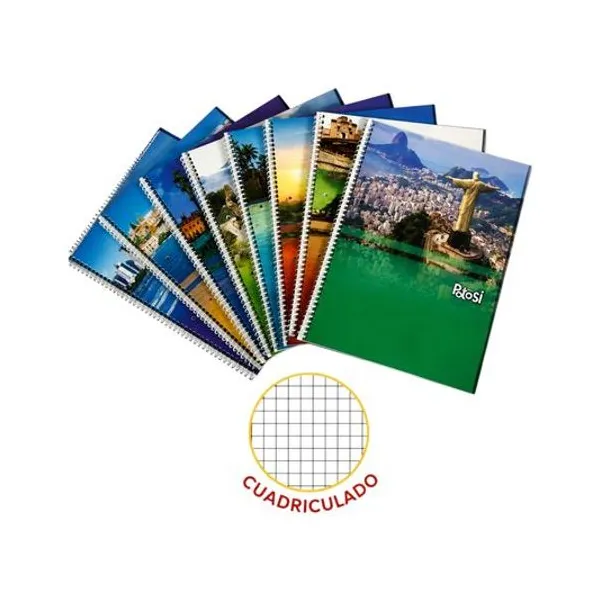 Cuaderno 22x29.7 cm cuadriculado 80 hojas tapa flexible con espiral potosi
