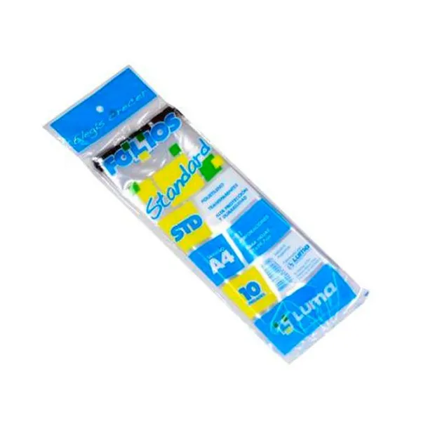 Folio a4 polietileno estandar 35 micrones x10 luma