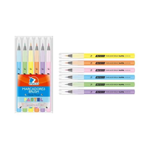 Marcador punta pincel pastel caja x6 unidades Ezco