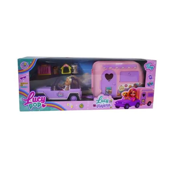 Muñeca lucy pop y camioneta viajera en caja 50x19x12 cm