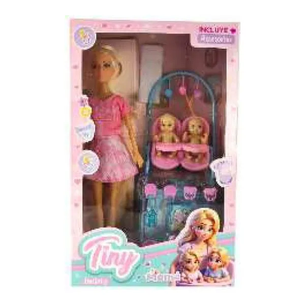 Muñeca Tiny mamá mellizos con accesorios 32 20 cm