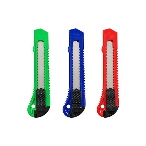 Trincheta 18 mm plástica con guia 15 cm bolsa x1 colores surtidos
