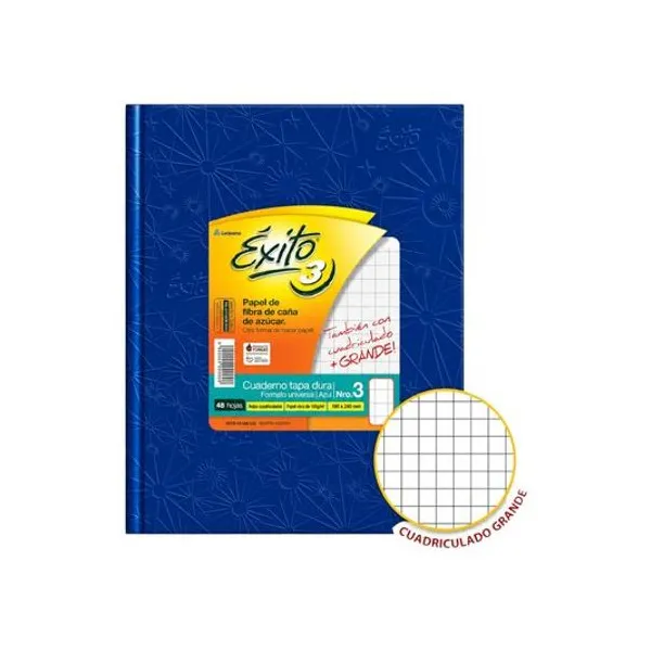 Cuaderno 19x24 cuadriculado grande 48h tapa dura azul Éxito