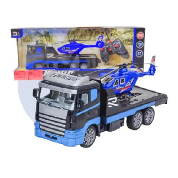 Truck con control remoto transporta helicóptero