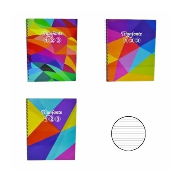 Cuaderno 21x27 cm rayado 100 hojas tapa dura con espiral 123 linea caleidoscopio Triunfante