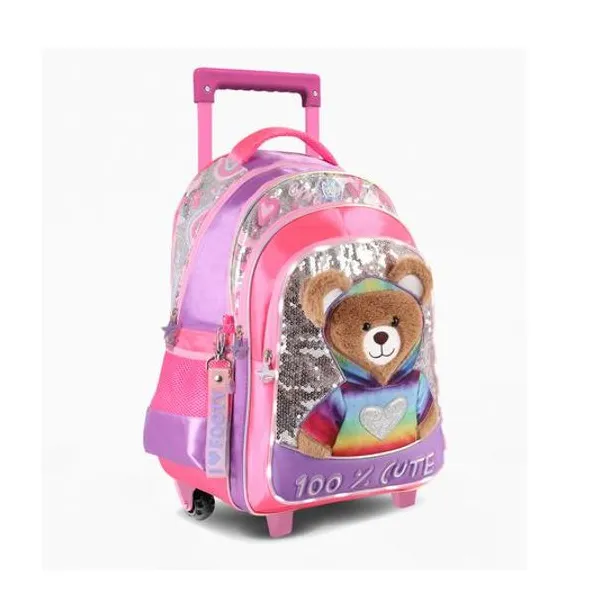 Mochila 18" con carro teddy con luz led x unidad colores surtidos footy