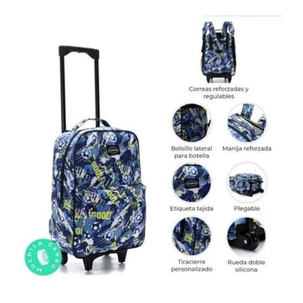 Mochila carro goodpak print fútbol 43 x30 x17, 17