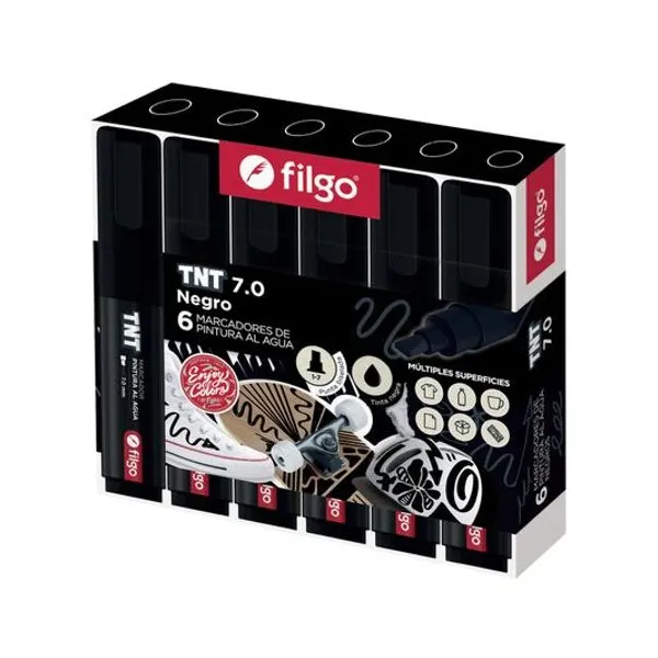 Marcador de pintura al agua tnt punta biselada 1/7 mm negro caja x6 Filgo