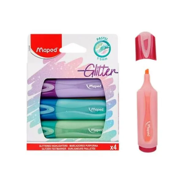 Resaltador glitter pastel caja x4 Maped