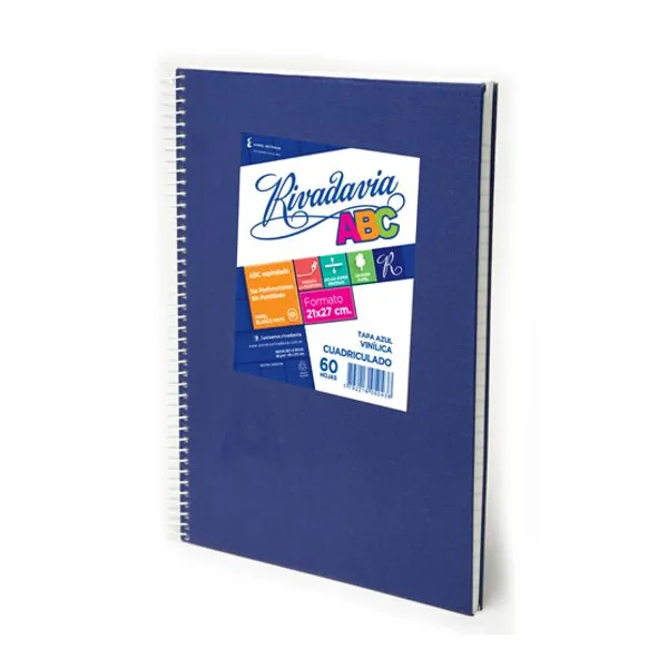 Cuaderno espiral a4 Rivadavia abc vinílico 60 hs.raya azul
