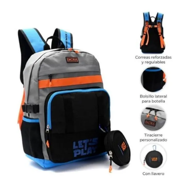 Mochila cromatico naranja y gris con monedero 18