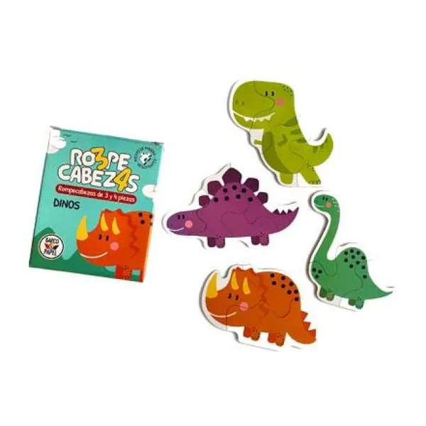 Rompecabezas x4 de 3 y 4 piezas - dinos