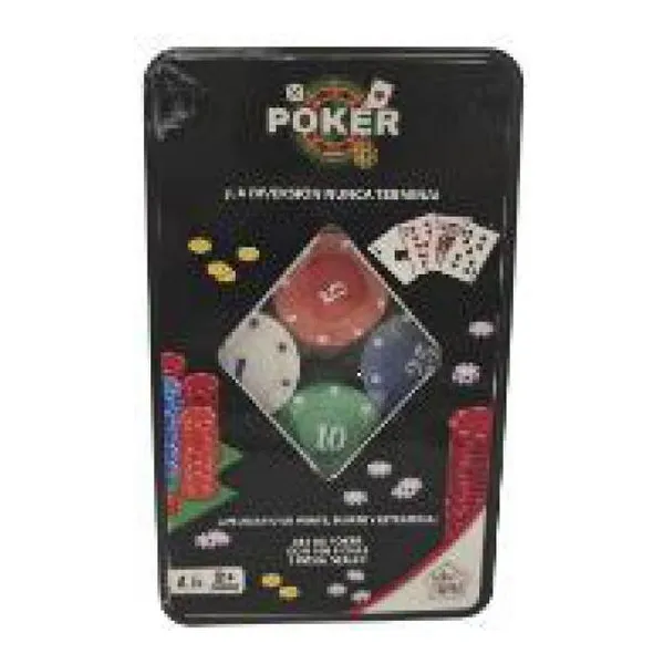 Set de cartas de poker en lata con 100 fichas kids club