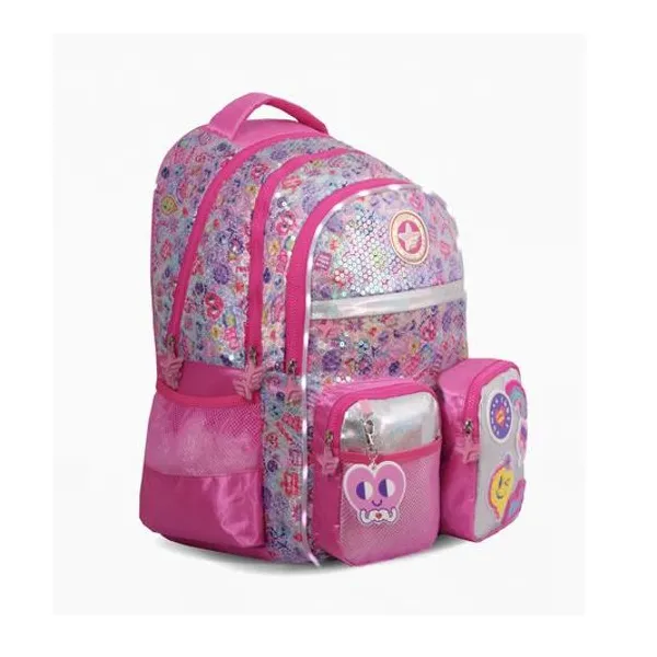 Mochila 18" espalda magic patch con luz led x unidad colores surtidos footy