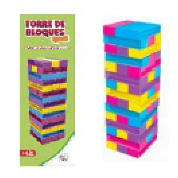 Torre de bloques colores jenga 54 pcs 6 x2 x1 cm (caja:15 x5.5 cm)