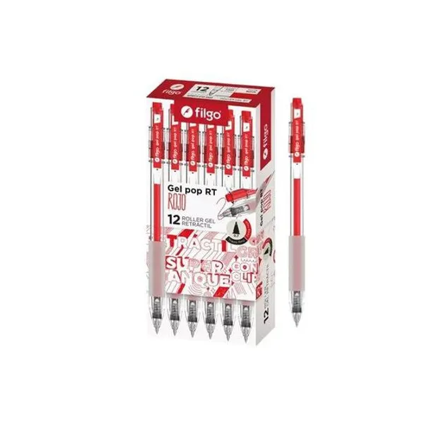 Bolígrafo roller 0.7 mm tinta roja gel pop retractil x12 unidades en caja Filgo
