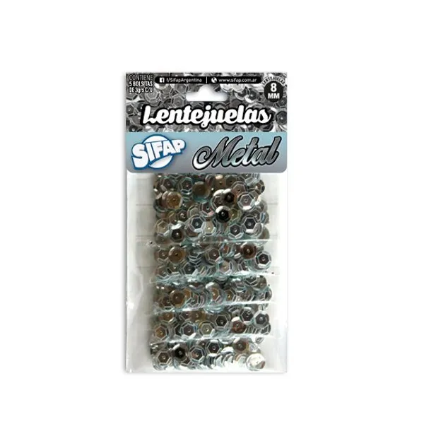 Lentejuelas Sifap 8 mmø bl.x 5 sobres 3 grsmetal