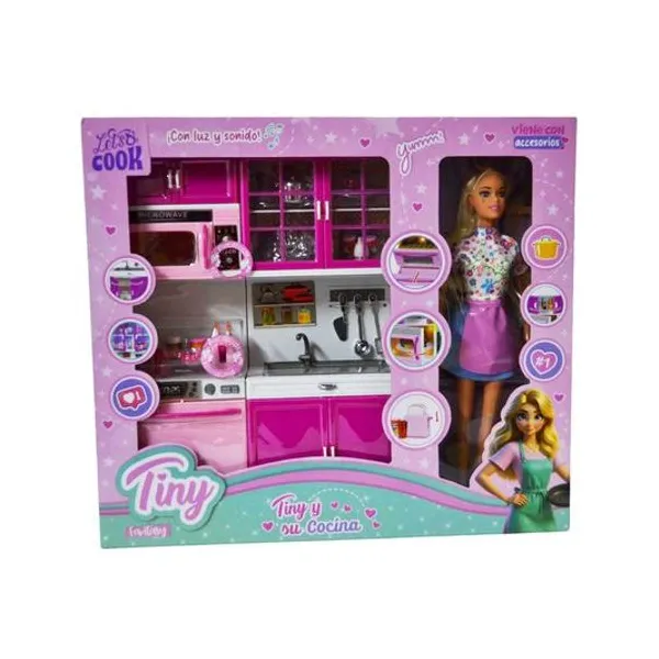 Muñeca Tiny y su cocina con luz y sonido a pila en caja 39x35x8 cm