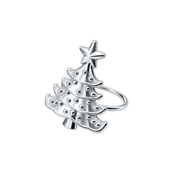 Set x6 servilleteros con arbolito navideño plateado 3.5 cm