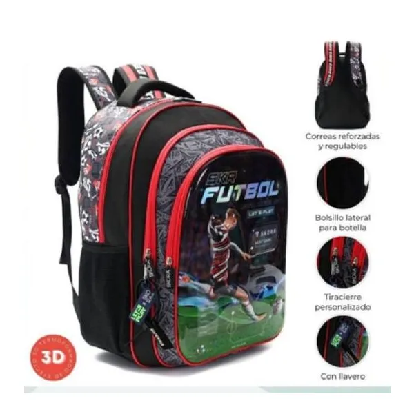 Mochila fútbol player red termoformado con llavero 32 x45 x15 cm 18