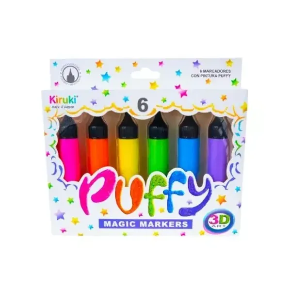 Marcadores kiruki magic puffy 3d x6 unid.