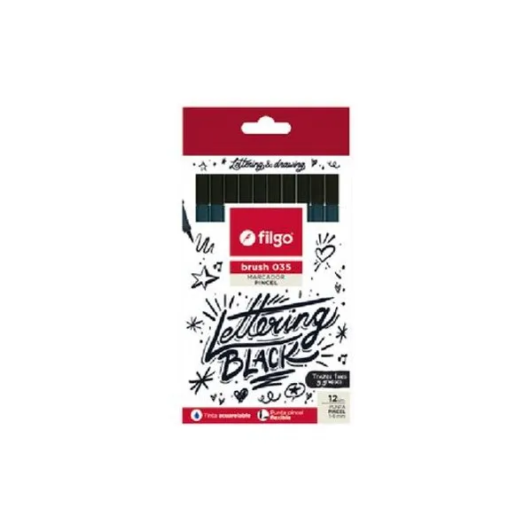 Marcador punta pincel negro brush 035 caja x12 Filgo - b