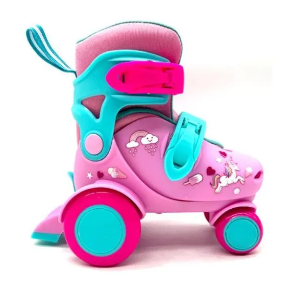 Patin rosa de 4 ruedas extensible. con freno trasero.