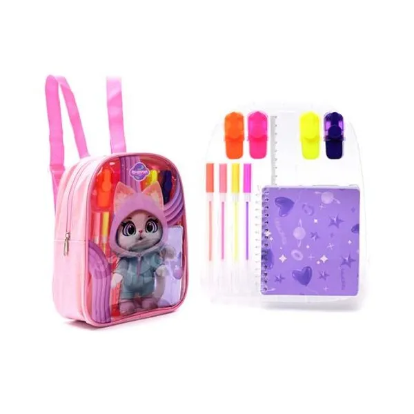 Mochila con set de útiles gatito 21x7x25 cm Skora