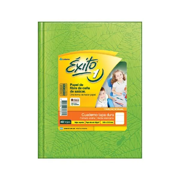 Cuaderno tapa dura Éxito 1 forr. x48 hs.ray. verde manzana