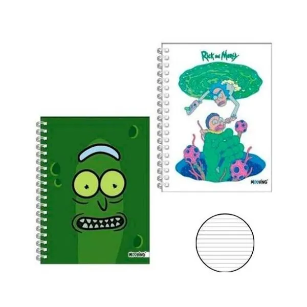 Cuaderno 16x21 cm rayado 80 hojas tapa dura con espiral rick and morty x unidad Mooving