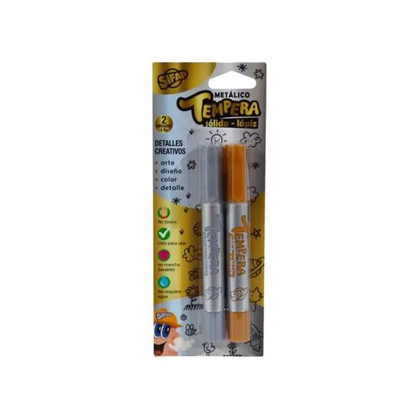 Témpera solida lápiz dorado y plata 6 g blister x2 unidades Sifap