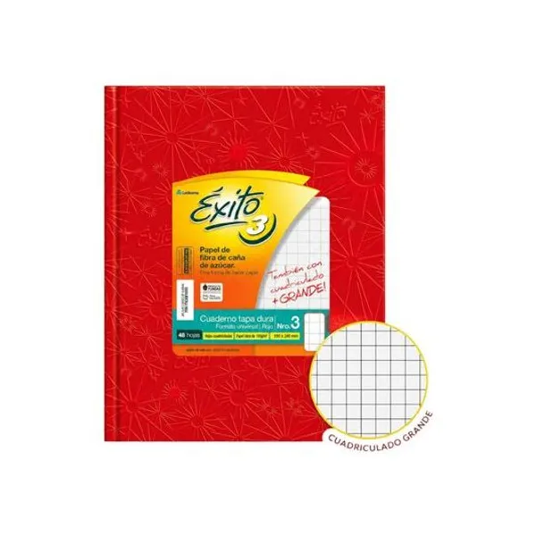 Cuaderno 19x24 cuadriculado grande 48h tapa dura rojo Éxito