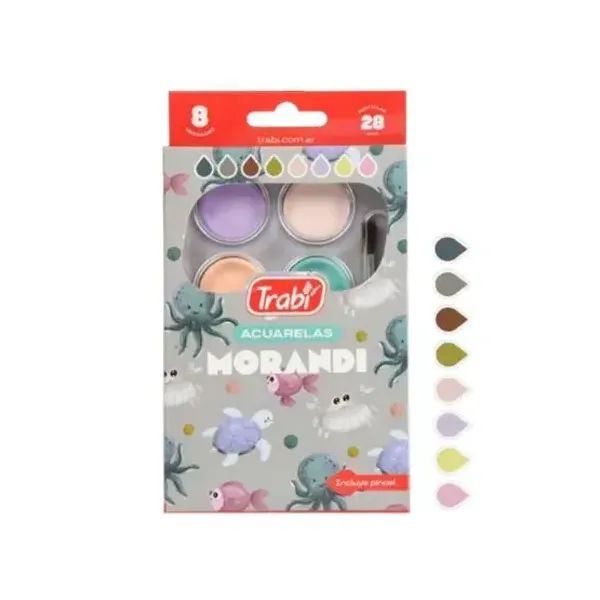Acuarelas trabi morandi estuche 8 colores con pincel