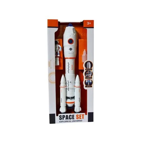 Cohete espacial y astronauta con luz y sonido en caja 17x38x6.5 cm