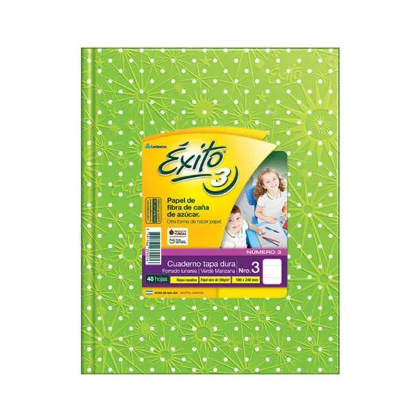 Cuaderno tapa dura Éxito 3 forr.19x23,5 x48 hs.ray.lun.verde