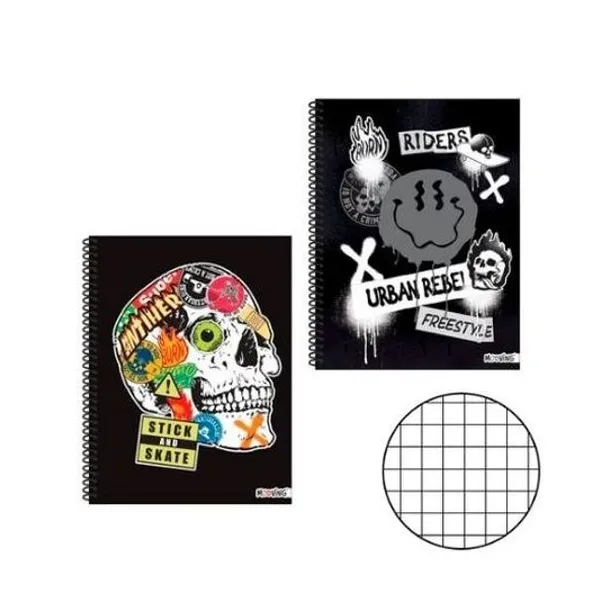 Cuaderno 22x29.7 cm cuadriculado semi rigido con espiral black mood x unidad Mooving