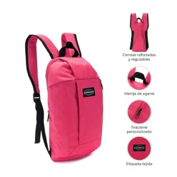 Mochila goodpak bolsillo delantero con manija fucsia 21 x14 x31 cm