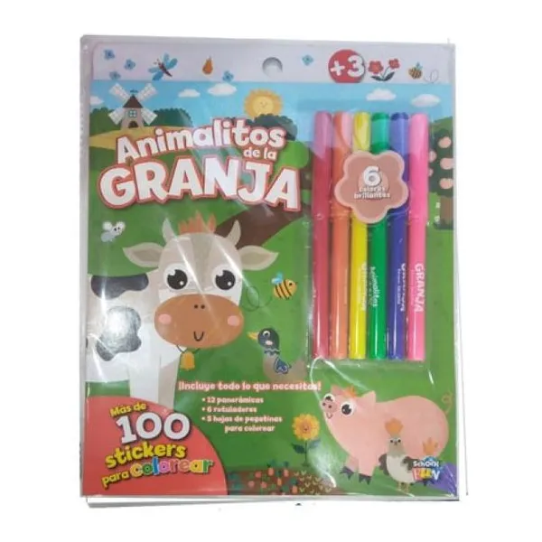 Animalitos de la granja. mas 100 stickers para colorear