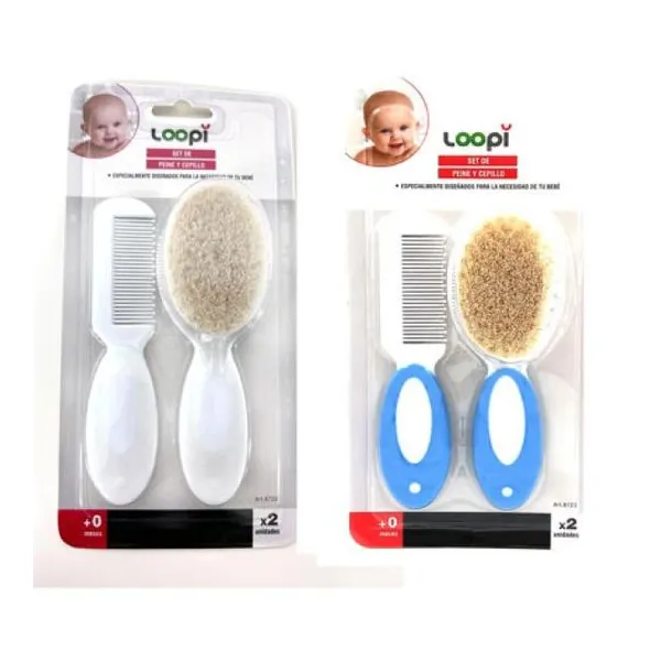 Loopi set de peine y cepillo cerdas naturales surtidos