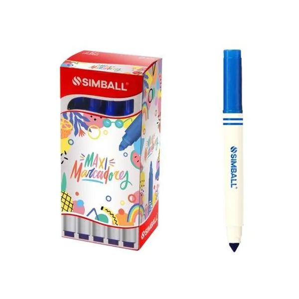 Marcador escolar maxi jumbo punta conica azul caja x12 unidades Simball