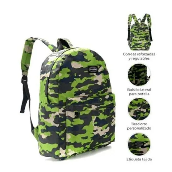 Mochila goodpak print camuflado verde 43 x30 x17, 17