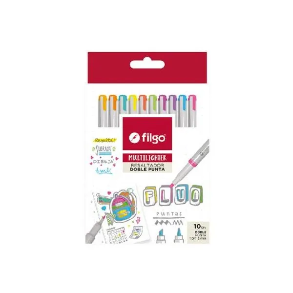 Resaltador doble punta fluo multilighter caja x10 Filgo