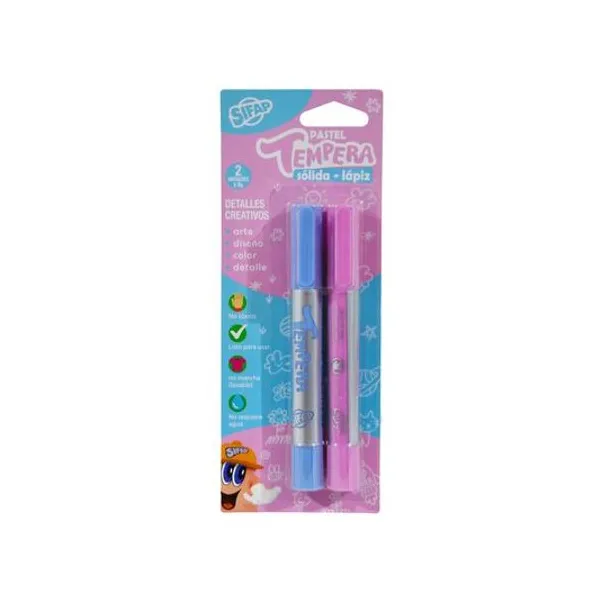 Témpera solida lápiz pastel celeste y rosa 6 g blister x2 unidades Sifap