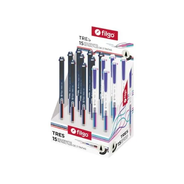 Bolígrafo retractil 1 mm de 3 tintas (clasicos y brillantes) en caja x15 - trsrt
