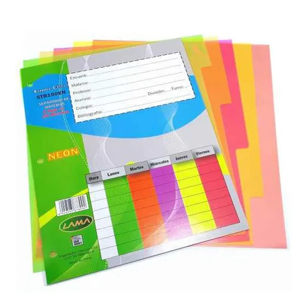 Separador pvc lama tamaño a4 5 posic.neon