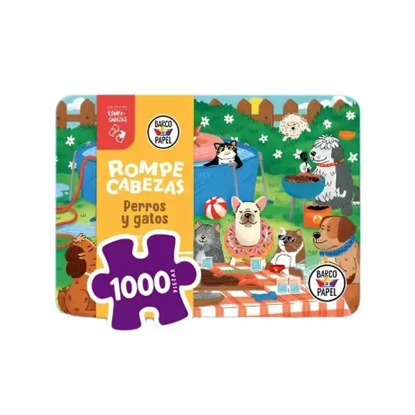 Puzzle barco de papel perros y gatos 1000 piezas en lata